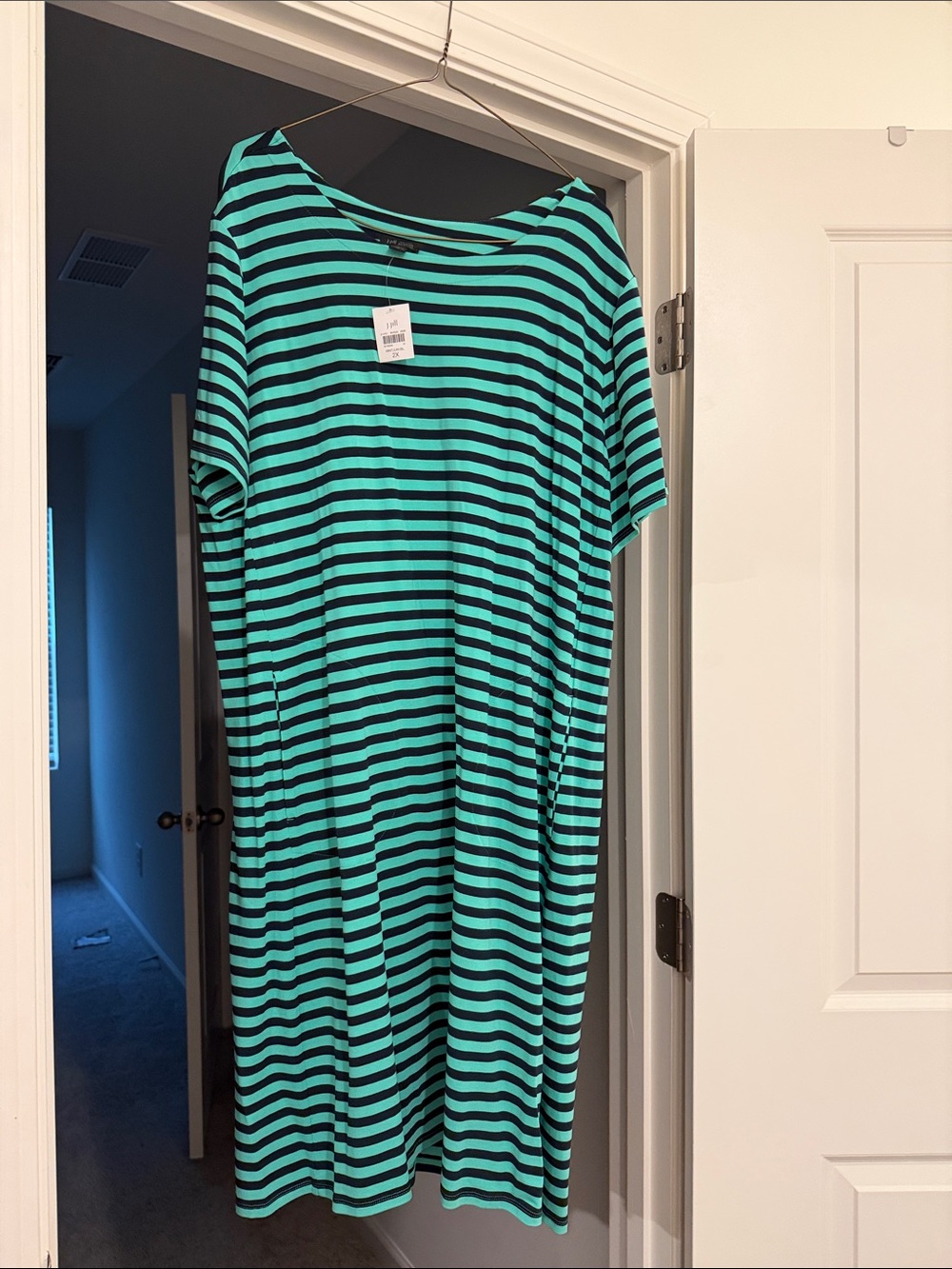 Striped Teal and Navy Casual Dress